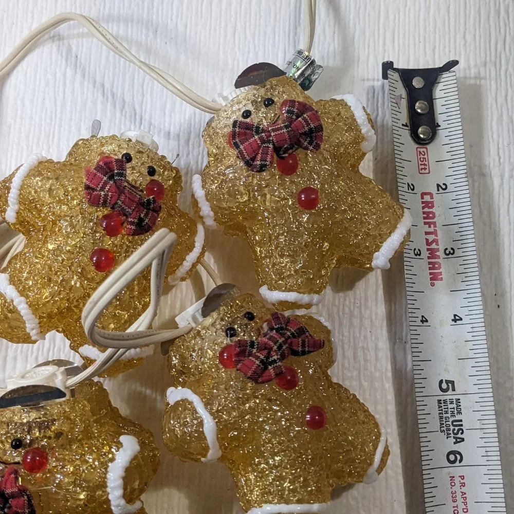 Vintage Gingerbread‎ men cookies string Lights Christmas bowtie caps 6 ft decor
